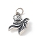 925 Sterling Silver Fish Charms, with Jump Rings, with 925 Stamp, Antique Silver, 15x13x3.5mm, Hole: 3.8mm