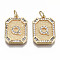 Brass Micro Pave Clear Cubic Zirconia Pendants, Nickel Free, Real 18K Gold Plated, Rounded Rectangle with Word, Letter.Q, 19x14x2.5mm, Jump Ring: 5x0.7mm, 3mm inner diameter