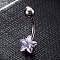 Piercing Jewelry, Brass Cubic Zirciona Navel Ring, Belly Rings, with 304 Stainless Steel Bar, Lead Free & Cadmium Free, Star, Lilac, 20mm, Star: 8mm, Bar: 15 Gauge(1.5mm), Bar Length: 3/8