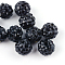 Handmade Polymer Clay Disco Ball Beads, with Glass Rhinestone, Jet, PP13(1.9~2mm), 4 Rows Rhinestone, 6mm, Hole: 1mm