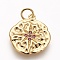 Brass Micro Pave Cubic Zirconia Pendants, Lead Free & Cadmium Free & Nickel Free, Flat Round with Star, Medium Violet Red, Golden, 17x15x1.5mm, Hole: 3mm