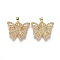 Brass Micro Pave Cubic Zirconia Pendants, Butterfly, Clear, Real 18K Gold Plated, 19x25x2mm, Hole: 3.5x5mm