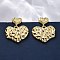 Hammered Heart Brass Dangle Stud Earrings, Lead Free & Cadmium Free, Long-Lasting Plated, Rack Plating, Real 18K Gold Plated, 29.5x25mm
