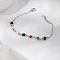 Natural Chalcedony & Glass Round Beaded Bracelets, Stainless Steel Cable Chain Bracelets for Women, Stainless Steel Color, 6-3/4 inch(17cm)