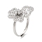 Rack Plating Brass Micro Pave Cubic Zirconia Adjustable Flower Rings, Long-Lasting Plated for Women, Lead Free & Cadmium Free, Platinum, Inner Diameter: 18.8mm