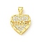 Brass with Cubic Zirconia Pendants, Cadmium Free & Lead Free, Heart, Word, 16.5x15x3.2mm, Hole: 5x3.5mm