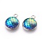 Resin Pendants, with 304 Stainless Steel Finding, Flat Round with Mermaid Fish Scale Shaped, Stainless Steel Color, Dodger Blue, 18x14x3.5mm, Hole: 2mm