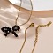 Glass Beaded Bowknot Pendant Necklaces, Golden Tone Metal Chain Minimalist Jewelry for Women, Black