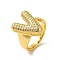 Letter Brass Micro Pave Clear Cubic Zirconia Open Cuff Ring for Women, Cadmium Free & Nickel Free & Lead Free, Real 18K Gold Plated, Letter V, 19.5x15mm, US Size 6(16.5mm)