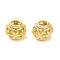 Hollow Brass European Beads, Rondelle with Flower, Large Hole Beads, Rack Plating, Long-Lasting Plated, Lead Free & Cadmium Free, Real 18K Gold Plated, 10~11x9mm, Hole: 4mm