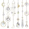 Glass Crystal Balls & Brass Sun Moon Pendant Ornament, Suncatcher Hanging for Window Garden Party Plants Home Decorations, Golden, 365mm, 6pcs/set