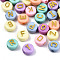 Opaque Acrylic Beads, Metal Enlaced, Horizontal Hole, Flat Round with Letter, Mixed Color, 10x6mm, Hole: 2mm, about 1550pcs/500g
