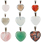 18pcs 9 styles Natural & Synthetic Mixed Gemstone Pendants, Heart Charms with Platinum Tone Brass Snap on Bails, 17~22x15~21x5~8mm, Hole: 2x7mm, 2pcs/style