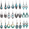 12 Pairs Bohemian Style Alloy Synthetic Turquoise Dangle Earring & Hoop Earring Sets, Mixed Shapes, Mixed Color, 45mm