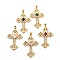 Rack Plating Brass with Cubic Zirconia Pendants and ABS Imitation Pearl, Long-Lasting Plated, Lead Free & Cadmium Free, Cross Charms, Mixed Color, 40x26.5x3.5mm, Hole: 5x3mm