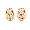 Brass Micro Pave Cubic Zirconia Beads, Cadmium Free & Nickel Free & Lead Free, Oval & Rose, Real 18K Gold Plated, 13.5x9x6mm, Hole: 1.6mm