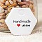 Jewelry Display Kraft Paper Price Tags, Hexagon with Word Handmade with Love, White, 30x35x0.4mm, Hole: 4mm
