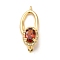 Brass Pave Cubic Zirconia Fold Over Clasps, Real 18K Gold Plated, Oval, Orange Red, Clasp: 12.7x8x8.5mm, Hole: 1mm, Ring: 16x9x2mm, Hole: 1mm