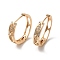 Brass Micro Pave Cubic Zirconia Hoop Earrings for Women, Hollow Horse Eye, Light Gold, 26x5mm