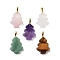 Natural Mixed Stone Pendants, Christmas Tree Charms with Rack Plating Brass Snap on Bails, Golden, 27x20x5mm, Hole: 8x5mm