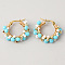 Handmade Glass Crystal Imitation Pearl Hoop Earrings, Golden, Aquamarine