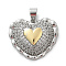 Brass Micro Pave Cubic Zirconia Pendants, Heart with Pattern, Rack Plating, Long-Lasting Plated, Cadmium Free & Lead Free, Real 18K Gold Plated & Platinum, Heart, 18~19x22x7~8mm, Hole: 4x3mm