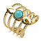 Synthetic Turquoise Finger Rings, Teardrop 304 Stainless Steel Multi-layer Open Cuff Rings, Real 18K Gold Plated, 24mm, Adjustable