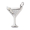 Rack Plating Brass Micro Pave Cubic Zirconia Pendants, Cadmium Free & Lead Free, Long-Lasting Plated, Martini Charms, Wine Glass Charms, with Jump Ring, Platinum, 18x13x2mm, Hole: 3.5mm