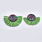 Raffia Tassel Big Pendant, with Non-Woven Fabric and Resin Rhinestone, Fan Shape, Lime Green, 54~60x69~77x4~5mm, Hole: 1.2mm