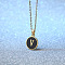 Alloy Black Enamel Flat Round with Letter Pendant Necklaces for Women, Golden, Letter V, 17.72 inch(45cm)