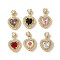 Brass Micro Pave Cubic Zirconia Pendants, Heart Charms, Lead Free & Cadmium Free, Long-Lasting Plated, Real 18K Gold Plated, Rack Plating, Mixed Color, 19.5x13.5x6mm, Hole: 3x1mm
