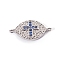 Brass Micro Pave Cubic Zirconia Links connectors, Horse Eye with Cross, Blue, Platinum, 10.5x21x2mm, Hole: 1.2mm