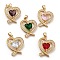 Brass Rhinestone Pendants, with Glass, Golden Tone Heart Charms, Cadmium Free & Nickel Free & Lead Free, Mixed Color, 24x18.5x6.5mm, Hole: 5x2.5mm