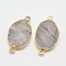 Oval Natural Druzy Agate Links connectors, with Eco-Friendly Golden Tone Brass Findings, 26~28x15x5~7mm, Hole: 2mm