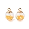 Glass Round Pendants, with Plastic Finding and Foam Glitter, Gold, 21x16mm, Hole: 2.5mm