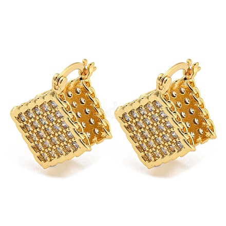 Серьги-кольца из латуни с микропаве в форме ромба EJEW-Q785-08G-1