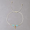 Natural Aquamarine Braided Bead Bracelets, Stainless Steel Cross Charm Bracelets for Women, Faceted