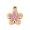304 Stainless Steel Enamel Charms, Flower Charm, Real 18K Gold Plated, Ion Plating(IP), Plum, 13x11x1.5mm, Hole: 1.2mm