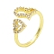 Brass Micro Pave Clear Cubic Zirconia Open Cuff Rings for Women, Real 18K Gold Plated, Heart, Inner Diameter: 16.5mm