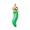 Opaque Resin Pendants, Pepper, with Light Golden Alloy Loop, Medium Sea Green, 26.5x7mm, Hole: 1.8mm