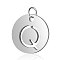 Non-Tarnish 304 Stainless Steel Charms, Flat Round with Letter, Stainless Steel Color, Letter.Q, 12x1mm, Hole: 2.5mm