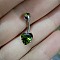 316L Surgical Stainless Steel Belly Rings, with Cubic Zirconia, Stainless Steel Color, Dark Green, 23x8mm