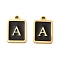 304 Stainless Steel Pendants, with Enamel, Rectangle with Letter Charm, Golden, Letter A, 17.5x12x1.5mm, Hole: 1.5mm