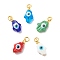 Handmade Evil Eye Lampwork Pendants, with Iron & Alloy & Brass Finding, Hamsa Hand/Hand of Miriam, Mixed Color, 21x11x7mm, Jump Ring: 6x1mm, 4mm Inner Diameter