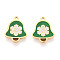 304 Stainless Steel Enamel Charms, Christmas Bell with Snowflake Charm, Ion Plating(IP), Real 14K Gold Plated, Sea Green, 12.9x9.9x0.9mm, Hole: 1mm