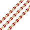 Ion Plating(IP) Brass Dapped Chains, Cable Chains with Enamel, Real 18K Gold Plated, Soldered, with Spool, Flat Oval, Red, 8.5x4x2mm, about 32.81 Feet(10m)/Roll