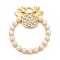 Rack Plating Brass Pave Cubic Zirconia Pendants, with Plastic Pearl, Long-Lasting Plated, Cadmium Free & Lead Free, Christmas Wreath, Real 18K Gold Plated, 23x19x2.5mm, Hole: 2x2.5mm