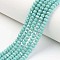 Electroplate Opaque Solid Color Glass Beads Strands, Half Rainbow Plated, Faceted, Rondelle, Turquoise, 4x3mm, Hole: 0.4mm, about 113~115pcs/strand, 41~42cm