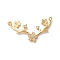 Brass Pave Clear Cubic Zirconia Flower with Deer Horn Links Connector Charms, Nickel Free, Long-Lasting Plated, Real 18K Gold Plated, 12x28x2mm, Hole: 0.8mm