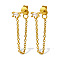 Real 18K Gold Plated 925 Sterling Silver Chains Front Back Stud Earrings, with Rectangle Cubic Zirconia, Clear, 48x4mm